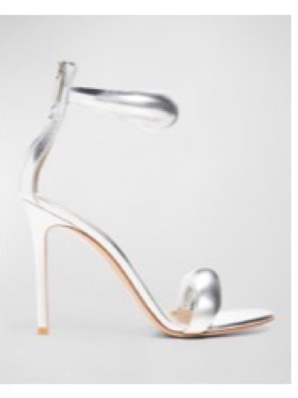 Gianvito Rossi Silver Metallic Ankle-Strap Stiletto Sandals
